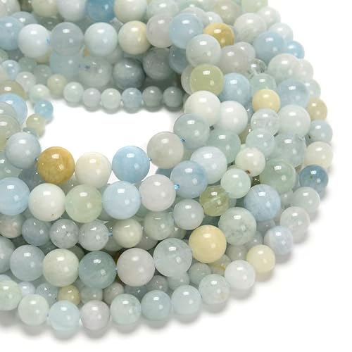75 Stück natürliche Aquamarin-Steinperlen mit Energiekraft, runde Heilkristallperlen für Schmuckarmbänder und Ohrringe, DIY-Herstellung (2 Stränge/Set), 10 mm von generic