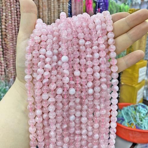 8 mm, 46 Stück, natürlicher Kristallstein, Madagaskar-Rosenquarz, Edelsteinperlen zur Schmuckherstellung, DIY-Armband (841, mf) von generic