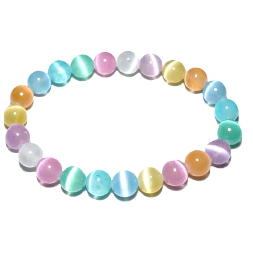 8 mm Regenbogen-Selenit-Armband – schillernder Katzenaugen-Kristall, handgefertigter Meditationsschmuck, verstellbar 6,5–7,5 Zoll mit Perlenset von generic
