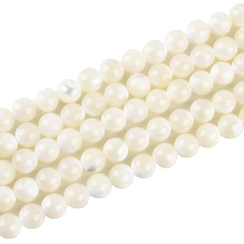 8 mm natürliche Perlmutt-Muschelperlen, runde Edelsteinperlen, lose Perlen zur Schmuckherstellung (47–50 Stück/Strang) von generic