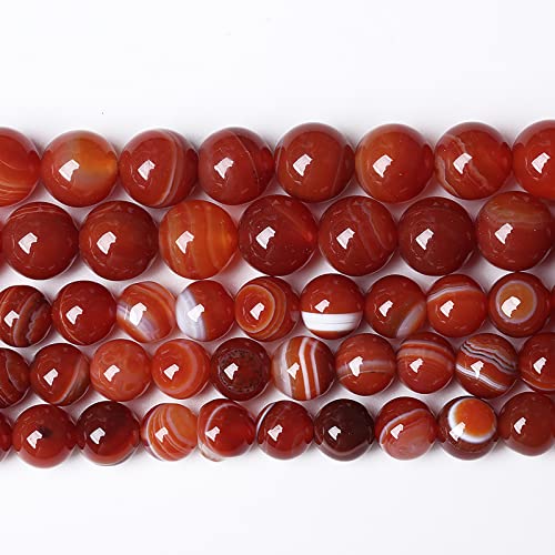 90 Stück 4 mm natürliche rot gestreifte Achatperlen, runde lose Edelsteinperlen für die Schmuckherstellung, DIY-Armband, Halskette, 38,1 cm, Energiestein, Heilkraft (rot gestreifte Achatperlen, 4 mm) von generic