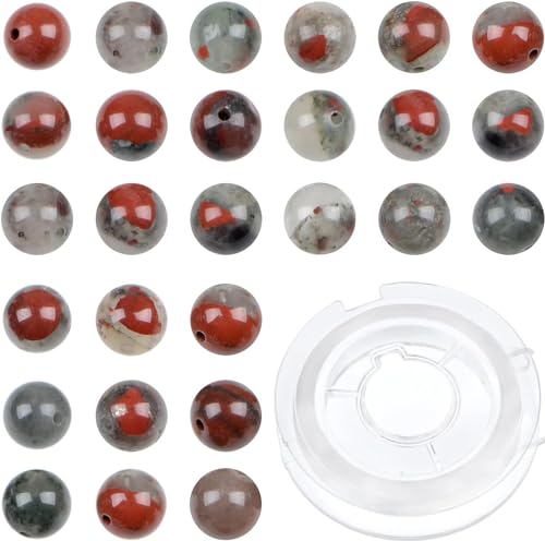 90 Stück natürliche Kristallperlen, Stein, Edelstein, rund, Energieheilung, lose Perlen mit Stretchkordel zur Schmuckherstellung, Armbänder, Fußkettchen (Blutstein, 10 mm, 90 Stück) von generic
