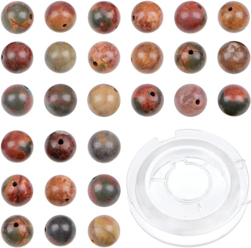 90 Stück natürliche Kristallperlen, Stein, Edelstein, rund, Energieheilung, lose Perlen mit Stretchkordel zur Schmuckherstellung, Armbänder, Fußkettchen (Picasso, 10 mm, 90 Stück) von generic