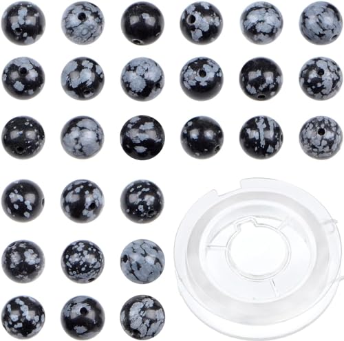 90 Stück natürliche Kristallperlen, Stein, Edelstein, rund, Energieheilung, lose Perlen mit Stretchkordel zur Schmuckherstellung, Armbänder, Fußkettchen (Schneeflocke, 10 mm, 90 Stück) von generic