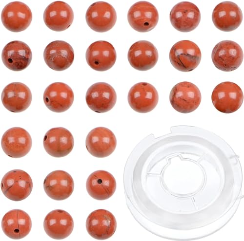 90 Stück natürliche Kristallperlen, Stein, Edelstein, rund, Energieheilung, lose Perlen mit Stretchkordel zur Schmuckherstellung, Armbänder, Fußkettchen (roter Jaspis, 10 mm, 90 Stück) von generic