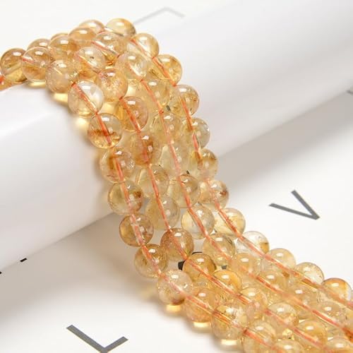 95 Stück (2 Stränge) 8 mm natürliche Citrin-Kristallperlen mit Energiekraft, glatte runde Edelsteinperlen für die Herstellung von Schmuckarmbändern und Ohrringen zum Selbermachen von generic