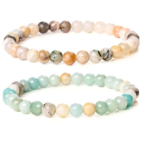 Armband aus natürlichen Edelsteinen und Halbedelsteinen mit Heilkristallen, dehnbar, runde Perlen, verstärkt positive Energie von generic
