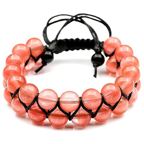 Armband aus natürlichen Kirschquarzperlen, echter Edelstein, Liebesstein, Kristallmakramee, Unisex (Männer) von generic