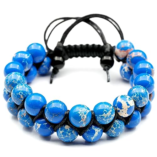 Armband aus natürlichen blauen Imperialachat-Perlen, echter Edelstein, Schutzstein, Kristall-Makramee, Unisex (Frauen) von generic
