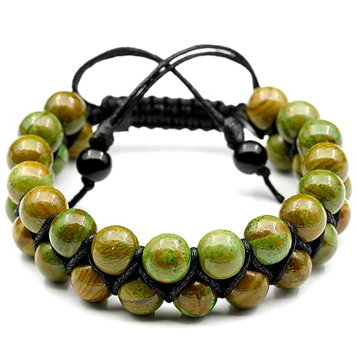 Armband aus natürlichen grünen Jaspis-Perlen, echter Edelstein, Obsession-Stein, Kristall-Makramee, Unisex (Frauen) von generic