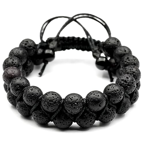 Armband aus natürlichen schwarzen Lavaperlen, echter Edelstein, Kraftstein, Kristallmakramee, Unisex (Frauen) von generic