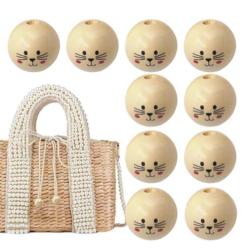 Bedruckte Holzperlen,Runde Holzperlen - Smile Face Log Farbe Katzenpuppenkopf, langlebige runde Abstandsperlen zum Basteln Traumfängern und zuverlässigen Holzperlen mit Lächeln-Gesicht. von generic