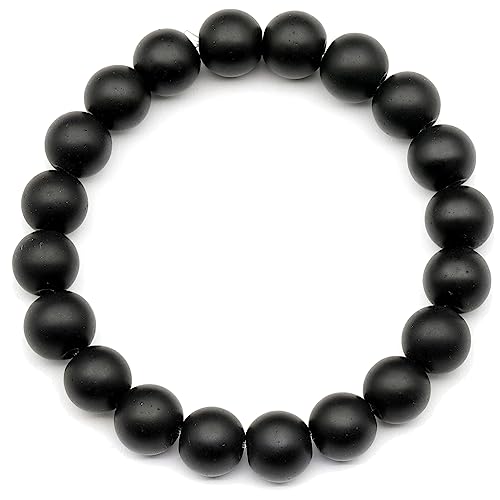 Dehnbares schwarzes Onyxarmband mit 8-mm-Perlen, echter schwarzer Kristall, Sternzeichen Steinbock, elastischer Edelsteinschmuck, Heilkristall, langlebiges Modeaccessoire. von generic