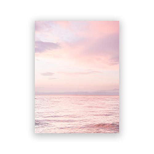 Erröten Rosa Strand Sonnenuntergang Fotografie Poster und Drucke Pastell Wolken Ozean Leinwand Malerei Wandkunst Bild Schlafzimmer Wohnkultur Ungerahmt-50x70cm von generic