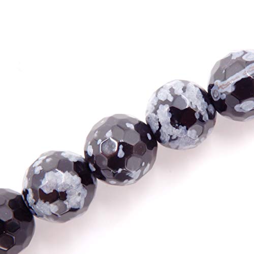 Facettierte Perlen aus natürlichem Edelstein zur Schmuckherstellung, Verkauf pro Beutel, 5 Stränge im Inneren (Schneeflockenobsidian, 6 mm) von generic