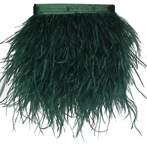 Fransenbesatzband mit Straußenfedern zum Nähen, für Bastelarbeiten, Kleidung, Accessoires, lateinamerikanische Hochzeitskleider, DIY, 2–5 Yards, 3–4 Zoll Breite (4,6–5 Yards, Armeegrün) von generic