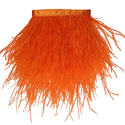 Fransenbesatzband zum Nähen mit Straußenfedern, zum Basteln, für Kleidung, Accessoires, lateinamerikanische Hochzeitskleider, DIY, 2–5 Yards, 3–4 Zoll Breite (5 Yards, Orangerot) von generic
