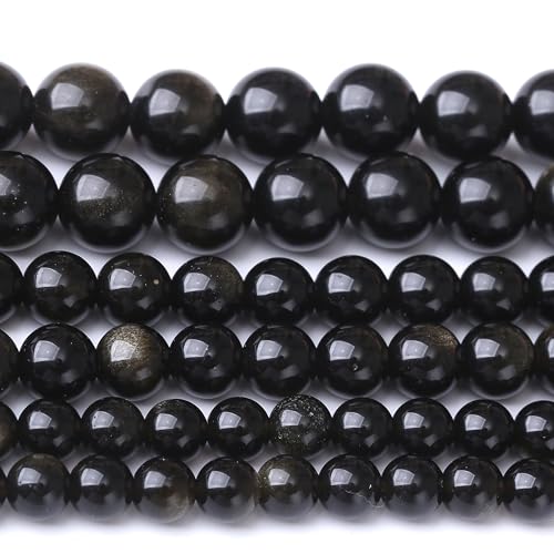 Goldene Obsidian-Steinperlen zur Schmuckherstellung, DIY-Bastelset mit Edelsteinperlen (10 mm, 35 Stück), kosmische Kristallkiesel für Armbänder, Halsketten, Heimdekoration von generic