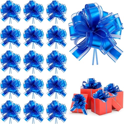Große goldene Satinbandschleifen zum Verpacken von Weihnachtsgeschenken, geeignet für Weihnachtsgeschenkkörbe und Weinflaschendekoration 20 große Kordelzugschleifen (Blau) von generic