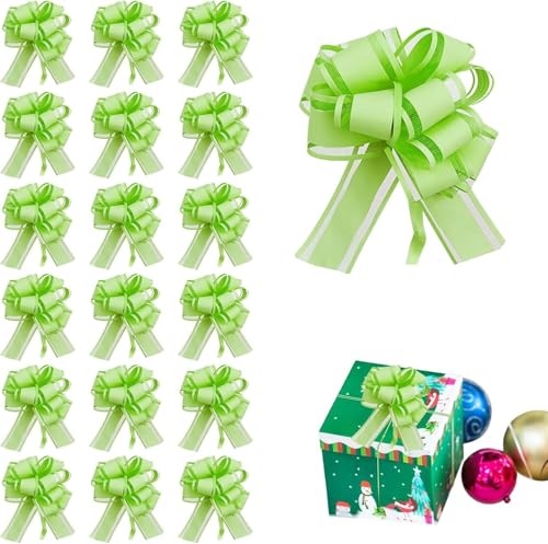 Große goldene Satinbandschleifen zum Verpacken von Weihnachtsgeschenken, geeignet für Weihnachtsgeschenkkörbe und Weinflaschendekoration 20 große Kordelzugschleifen (Hellgrün) von generic