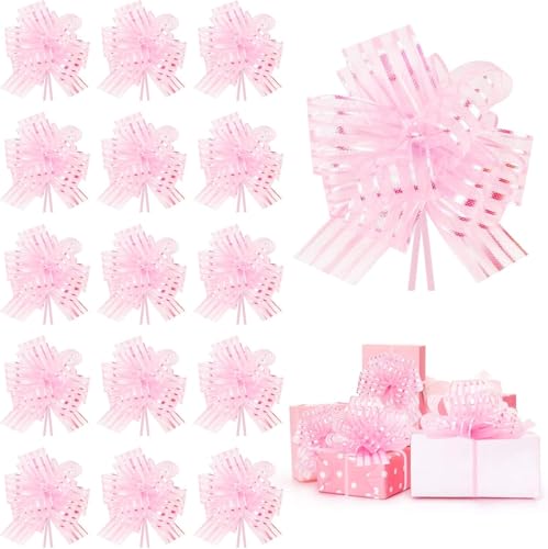 Große goldene Satinbandschleifen zum Verpacken von Weihnachtsgeschenken, geeignet für Weihnachtsgeschenkkörbe und Weinflaschendekoration 20 große Kordelzugschleifen (Rosa) von generic