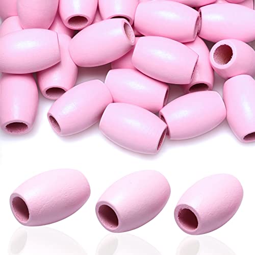 Große ovale rosa Holzperlen – 40 Stück, 30 mm x 20 mm, Loch 9 mm – Ideal für Makramee, Halsketten, Armbänder und Girlanden von generic