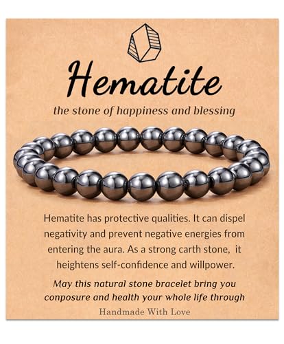 Hämatit-Armband, Naturstein, Perlen, Stretch-Armbänder, Geschenke für Männer von generic