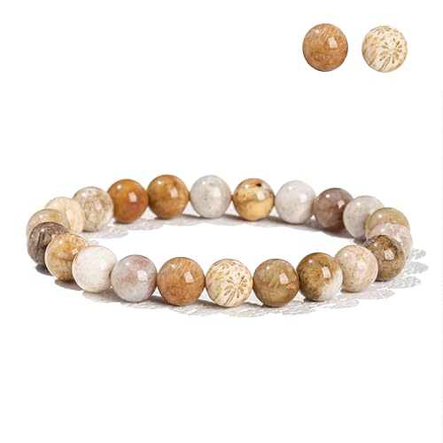 Handgefertigtes Stretch-Armband aus Edelsteinen, 8 mm, runde Perlen, 17,8 cm, Unisex (3A natürlicher Chrysanthemenstein) von generic
