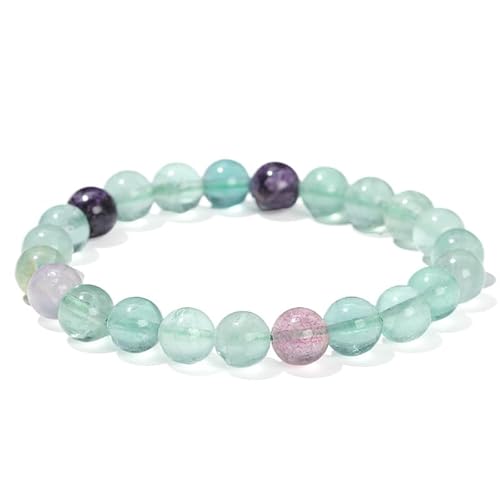 Handgefertigtes Stretch-Armband aus Edelsteinen, 8 mm, runde Perlen, 17,8 cm, Unisex (3A natürlicher mehrfarbiger Fluorit) von generic