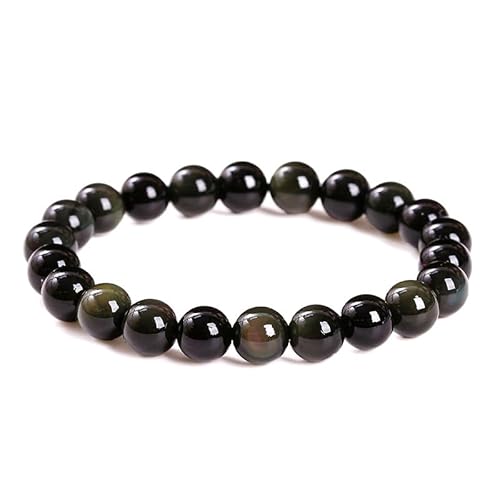 Handgefertigtes Stretch-Armband aus Edelsteinen, 8 mm, runde Perlen, 17,8 cm, Unisex (7A natürlicher Fernglas-Obsidian) von generic