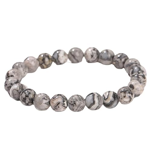 Handgefertigtes Stretch-Armband aus Edelsteinen, 8 mm, runde Perlen, 17,8 cm, Unisex (natürlicher Landkartenstein) von generic