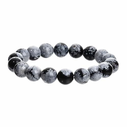 Handgefertigtes Stretch-Armband aus Edelsteinen, 8 mm, runde Perlen, 17,8 cm, Unisex (natürlicher Schneeflockenstein) von generic