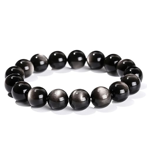Handgefertigtes Stretch-Armband aus Edelsteinen, 8 mm, runde Perlen, 17,8 cm, Unisex (natürlicher Silberobsidian) von generic