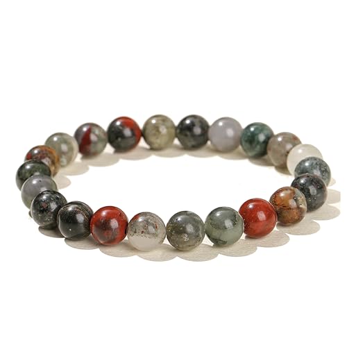 Handgefertigtes Stretch-Armband aus Edelsteinen, 8 mm, runde Perlen, 17,8 cm, Unisex (natürlicher afrikanischer Blutstein) von generic