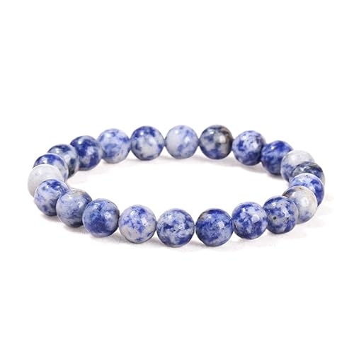 Handgefertigtes Stretch-Armband aus Edelsteinen, 8 mm, runde Perlen, 17,8 cm, Unisex (natürlicher blauer Punktstein) von generic