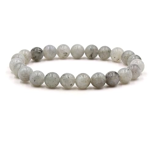 Handgefertigtes Stretch-Armband aus Edelsteinen, 8 mm, runde Perlen, 17,8 cm, Unisex (natürlicher weißer Blitzstein) von generic