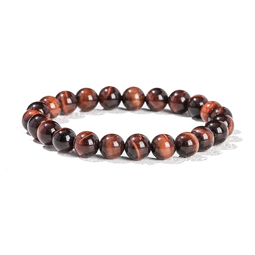 Handgefertigtes Stretch-Armband aus Edelsteinen, 8 mm, runde Perlen, 17,8 cm, Unisex (natürliches rotes Tigerauge) von generic