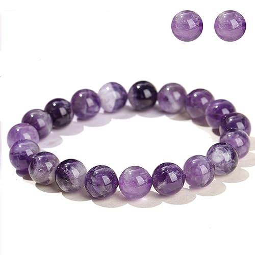 Handgefertigtes Stretch-Armband mit Edelsteinen, 8 mm, runde Perlen, 17,8 cm, Unisex (3A natürlicher Amethyst) von generic