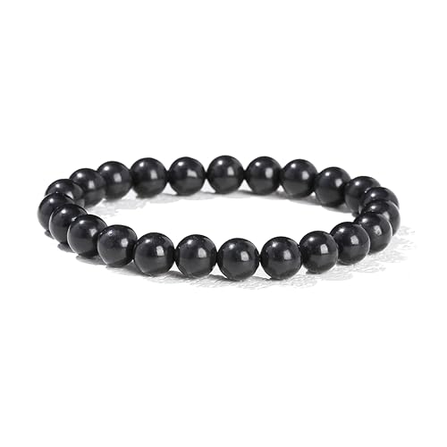 Handgefertigtes Stretch-Armband mit Edelsteinen, 8 mm, runde Perlen, 17,8 cm, Unisex (natürlicher Schungit) von generic
