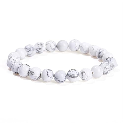 Handgefertigtes Stretch-Armband mit Edelsteinen, 8 mm, runde Perlen, 17,8 cm, Unisex (natürliches Weiß-Türkis) von generic