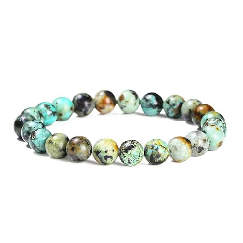 Handgefertigtes Stretch-Armband mit Edelsteinen, 8 mm, runde Perlen, 17,8 cm, Unisex (natürliches afrikanisches Türkis) von generic