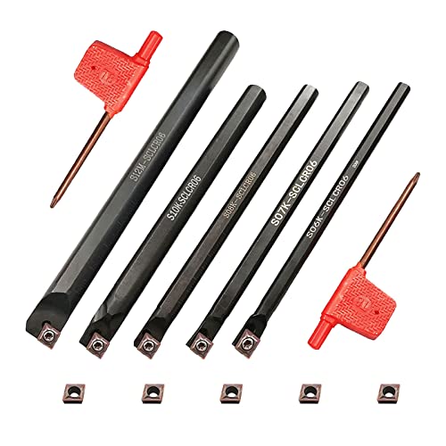 Hartmetall-Drechselwerkzeuge, 5-teiliges Hartmetall-Drehwerkzeug-Set, hohl, rauer, Detailer mit rundem / quadratischem / Diamantkarbid-Einsatz, austauschbarer Griff, Länge verstellbar von generic