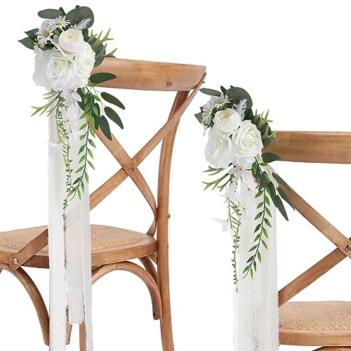 Hochzeitsgang-Dekorationen, 8er-Set, Stuhllehnenblumen, Florale Kirchenbank-Hochzeitsdekorationen für die Zeremonie mit Chiffonbändern, Herbstdekor Hochzeitsgang-Dekorationen, 8er-Set, Stuhllehnenblumen, Florale Kirchenbank-Hochzeitsdekorationen für die Zeremonie mit Chiffonbändern, Herbstdekor von generic