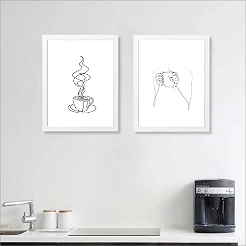 Kaffeetasse Abstrakte Strichzeichnung Kunstdruck Schwarz Weiß Minimalistische Poster Wandkunst Leinwand Malerei Cafe Shop Küche Modernes Dekor Ungerahmt-40X50cmX2 von generic