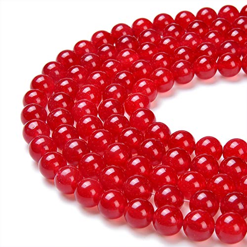 Lose Perlen aus natürlichem Edelstein, glatt, rund, ca. 39,4 cm, DIY-Armband-Halskette zur Schmuckherstellung (10 mm, rot gefärbte Jade) von generic