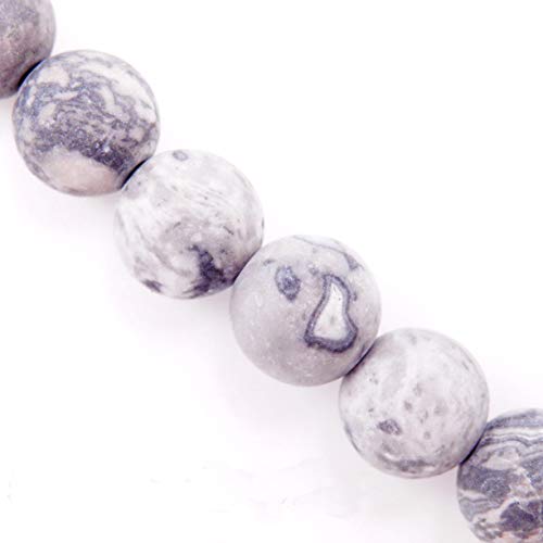 Matte Perlen aus natürlichen Edelsteinen zur Schmuckherstellung, Verkauf pro Beutel, 5 Stränge im Inneren (Matte Picture Jade, 8 mm) von generic