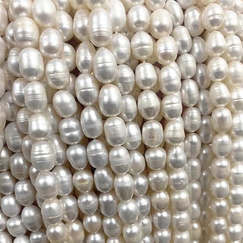 Natürliche, echte Süßwasser-Zuchtperlen, 8–9 mm, ovale weiße Perlen in Reisform, lose Perlen, ca. 34,3 cm, für die Herstellung von Schmuck zum Selbermachen, DIY-Fundstücke von generic