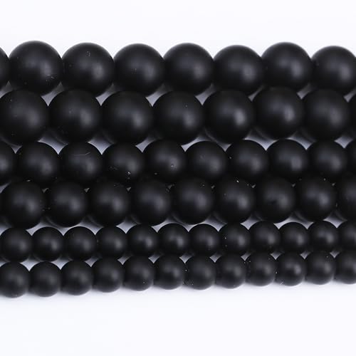 Natürliche, mattierte schwarze Glasperlen aus echtem Stein zur Schmuckherstellung, 1 Strang, 15,5 Zoll, 65 Stück, 6 mm von generic