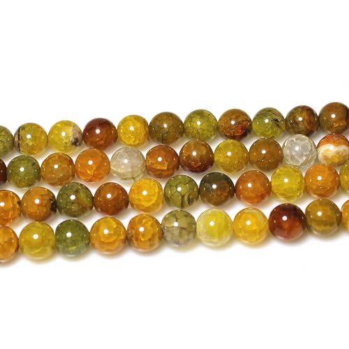 Natürliche, uralte Crack-Achat-Perlen, gelber, mit Drachenadern geäderter Streifen-Achat, runde Steinperlen für die Herstellung von Halsketten, Armbändern und Schmuck, 6 mm Natürliche, uralte Crack-Achat-Perlen, gelber, mit Drachenadern geäderter Streifen-Achat, runde Steinperlen für die Herstellung von Halsketten, Armbändern und Schmuck, 6 mm von generic