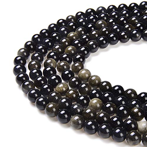 Natürliche Edelstein-Lose-Perlen, matt, ca. 39,4 cm, DIY-Armband-Halskette zur Schmuckherstellung (10 mm, Gold-Obsidian) von generic